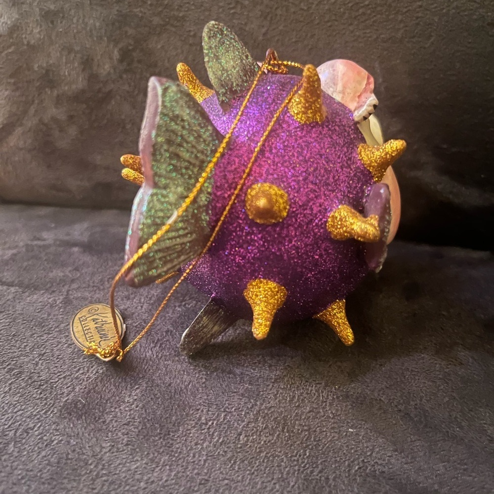 Katherine’s Collection kissing Fish Ornament with Glitter Accents, purple